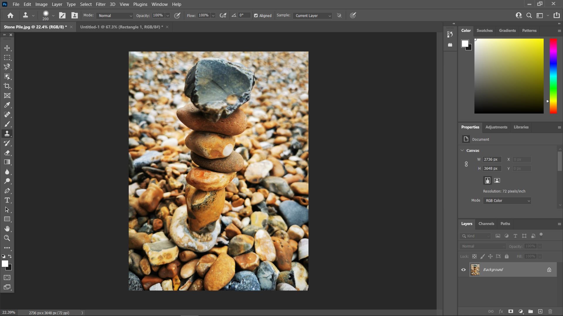 Процесс клонирования: заретушированный участок и окружение