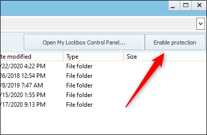 Кнопка включения защиты в My Lockbox