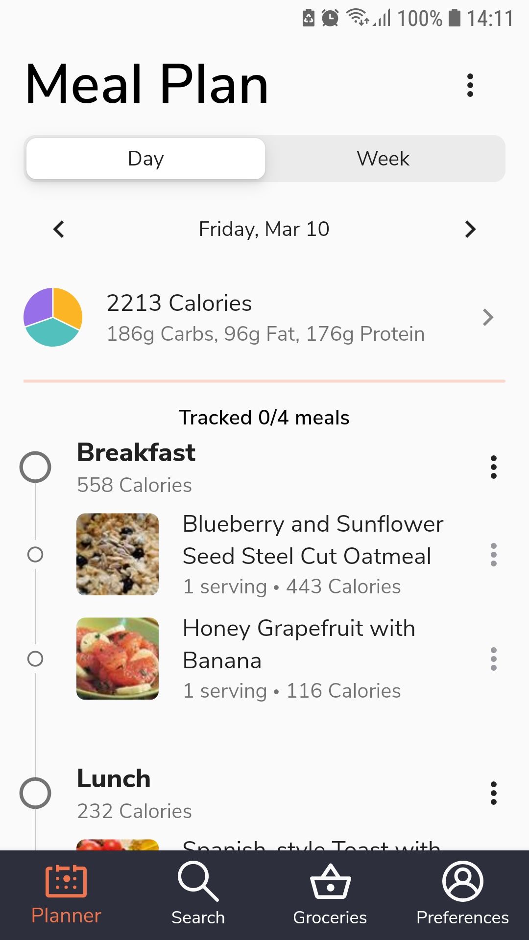 Экран дня в приложении Eat This Much