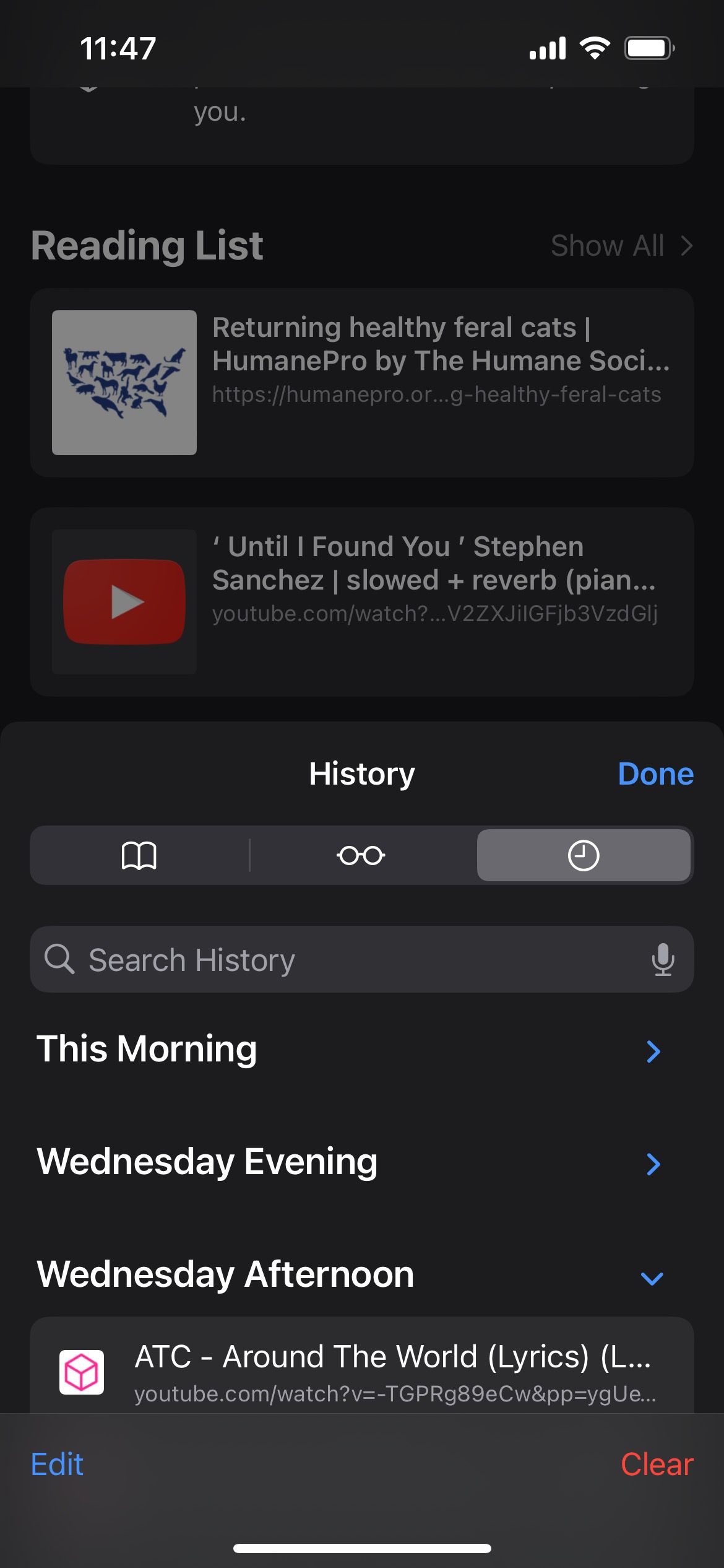 iphone safari history tab