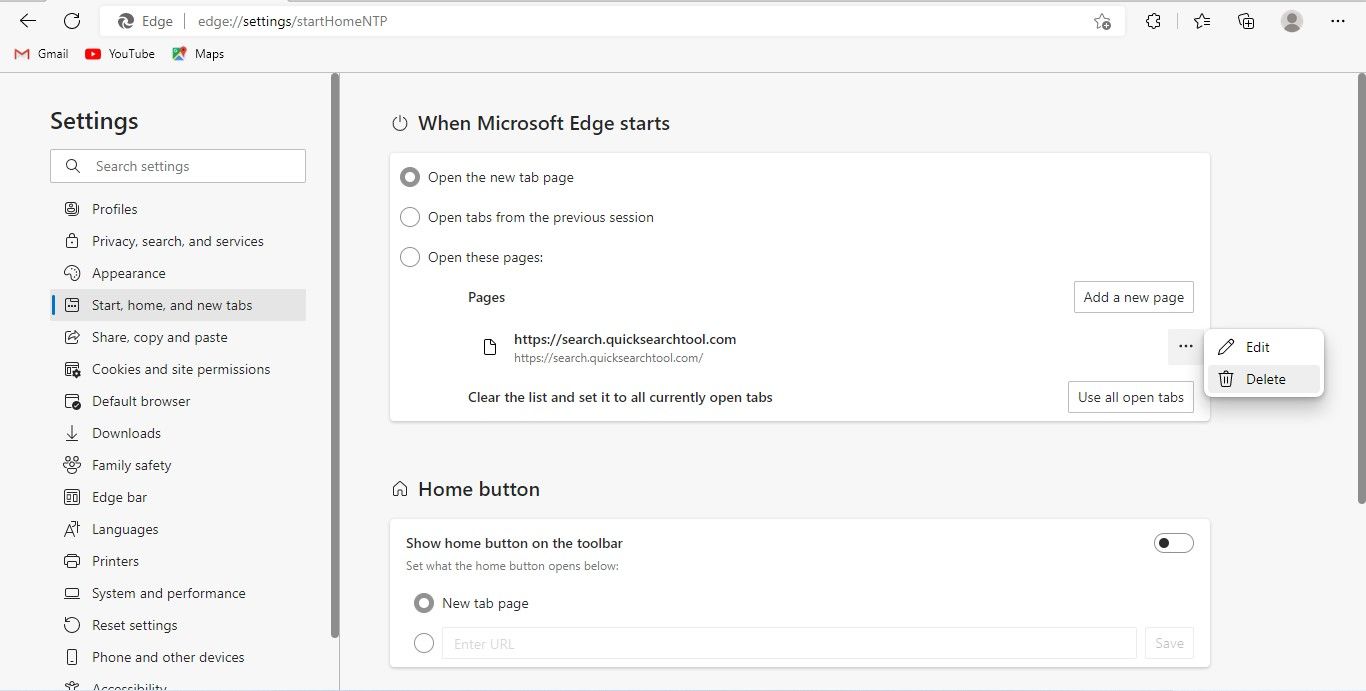 Удаление адреса захватчика из параметров при запуске в Edge