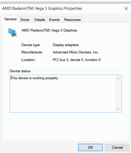 Окно свойств графического адаптера с информацией о производителе