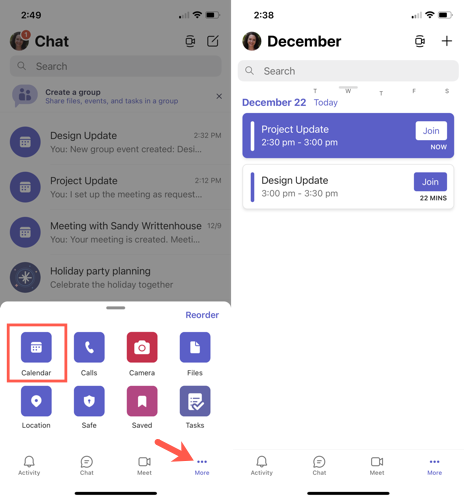 Собрание Teams в календаре на мобильном