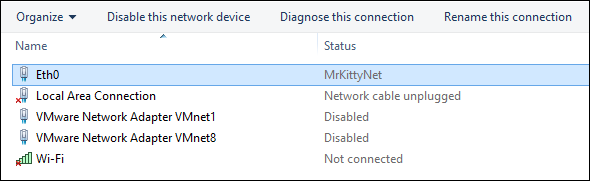 Переименование адаптера не влияет на имя подключения