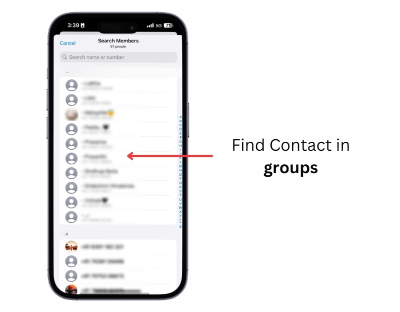 Поиск участника в групповом чате WhatsApp