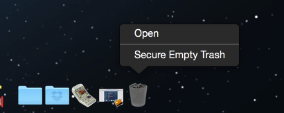 Пункт Secure Empty Trash в контекстном меню