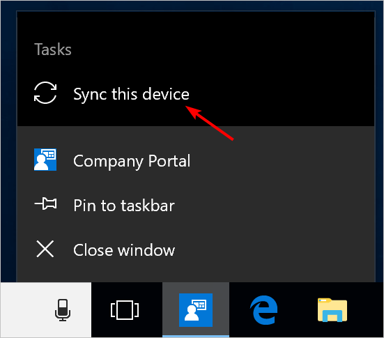 Кнопка «Синхронизировать это устройство» в приложении Company Portal