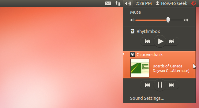 Управление музыкой через меню звука