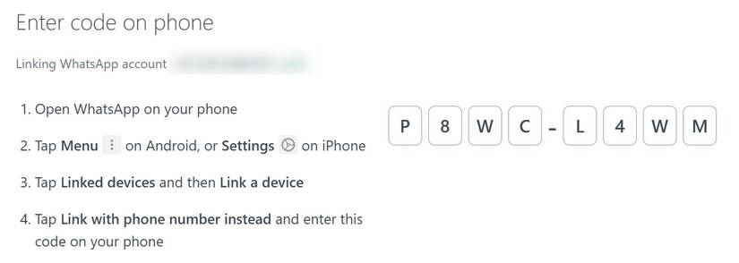 Привязка аккаунта WhatsApp к WhatsApp Web с помощью кода