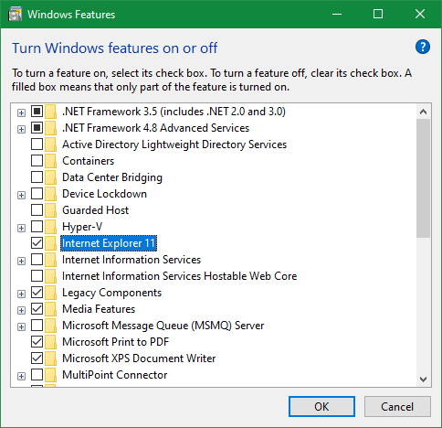 Удаление Internet Explorer из компонентов Windows