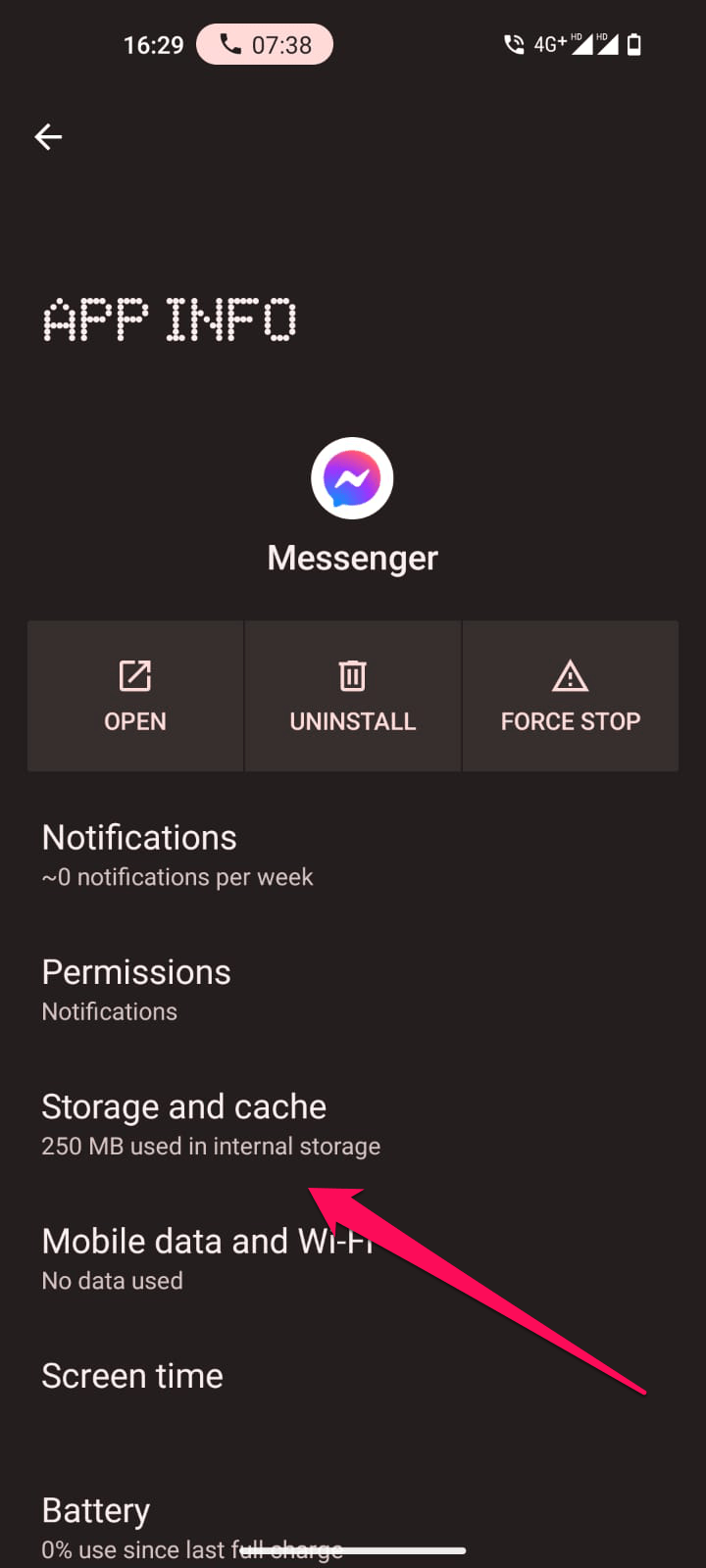 Очистка кэша и данных Messenger
