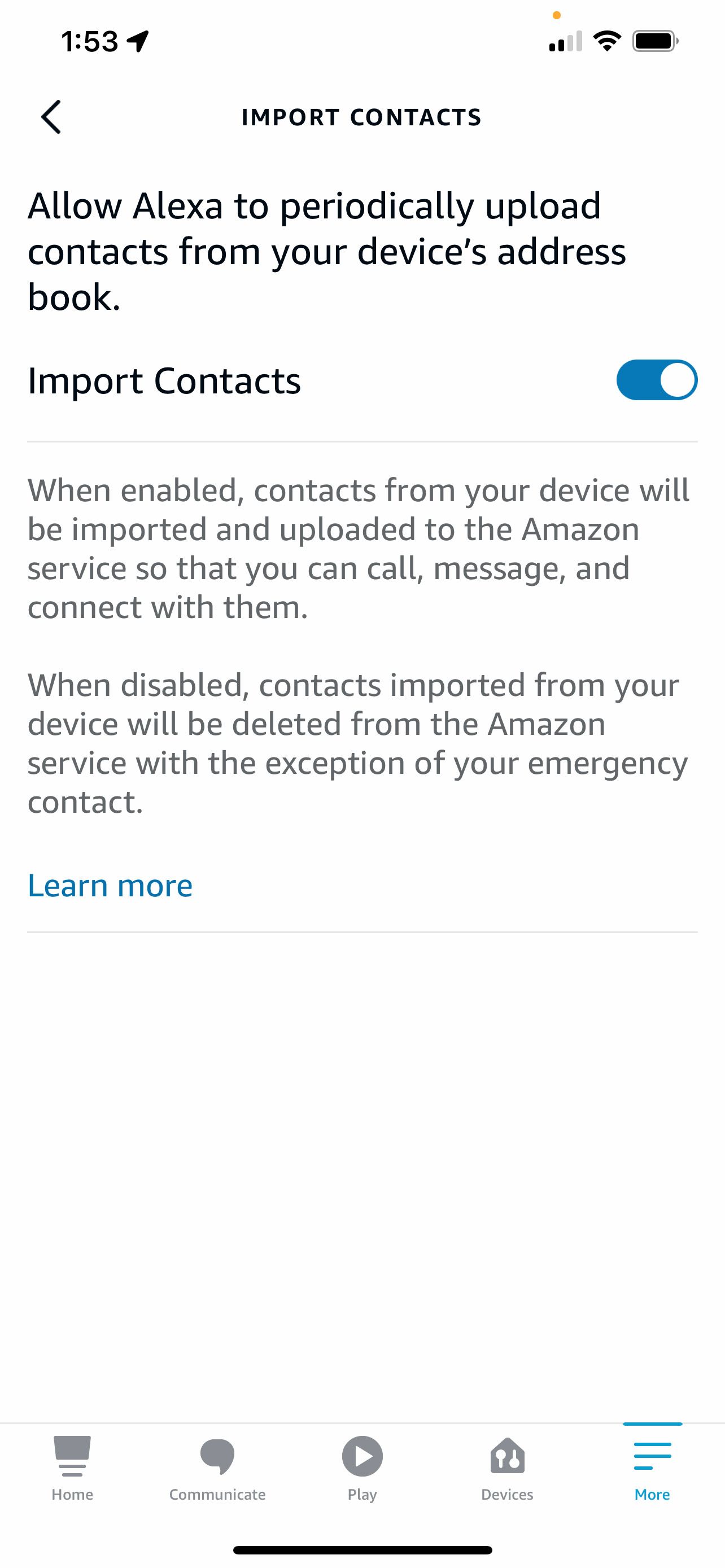 Import Contacts slide in Alexa App for Echo Show