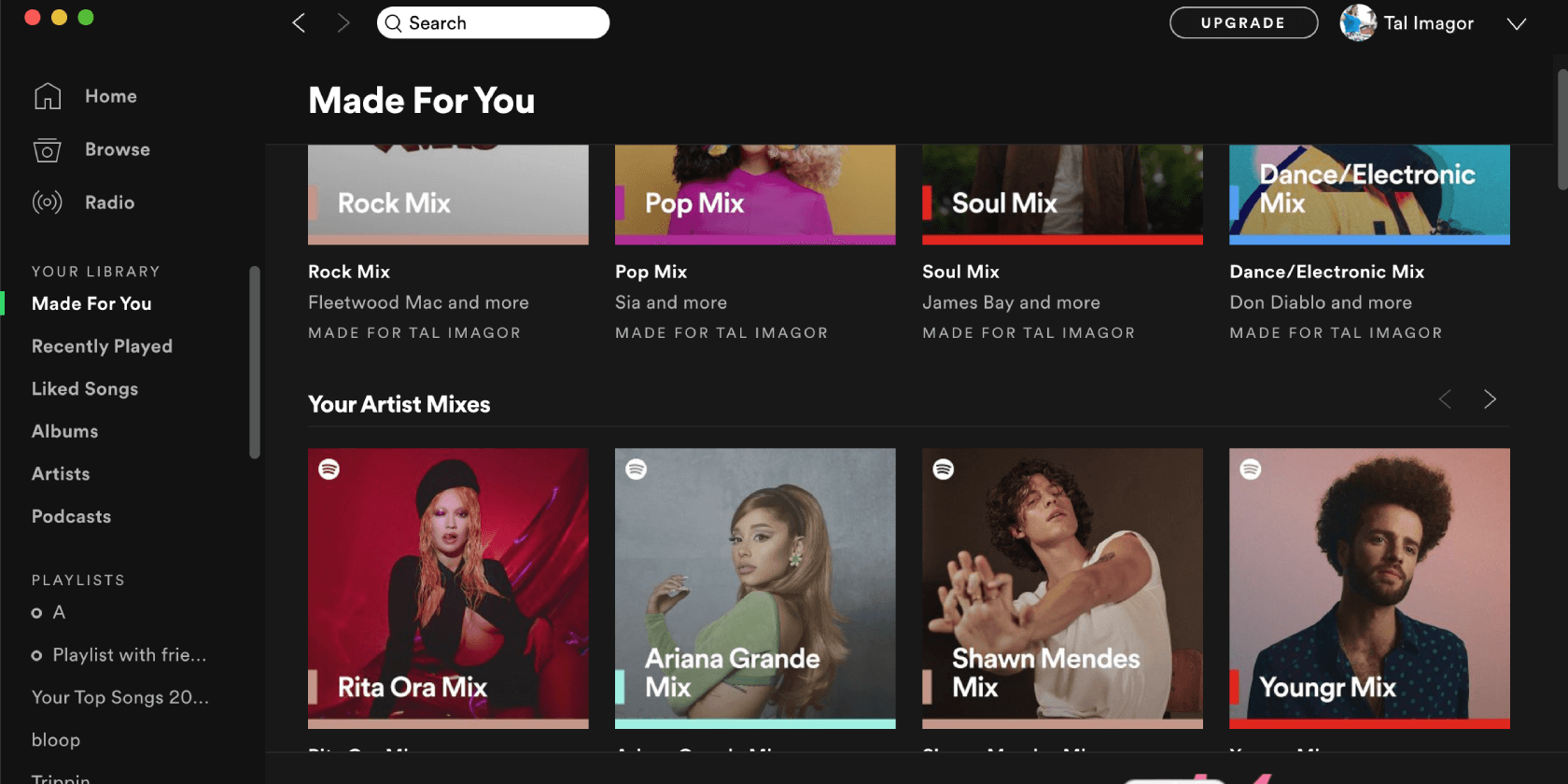 Десктоп-приложение Spotify — боковая панель с Made For You