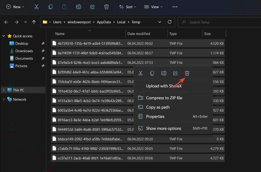 Удаление временных файлов в папке Temp