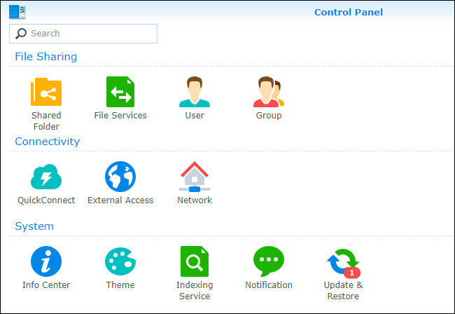Панель управления DSM с пунктом Обновление и восстановление