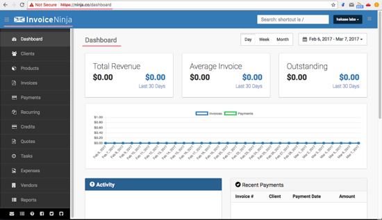 Панель администратора Invoice Ninja