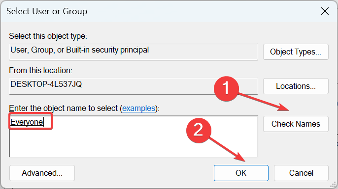 Проверка имени Everyone