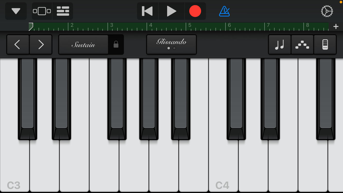 Окно редактирования клавиш в GarageBand с инструментами