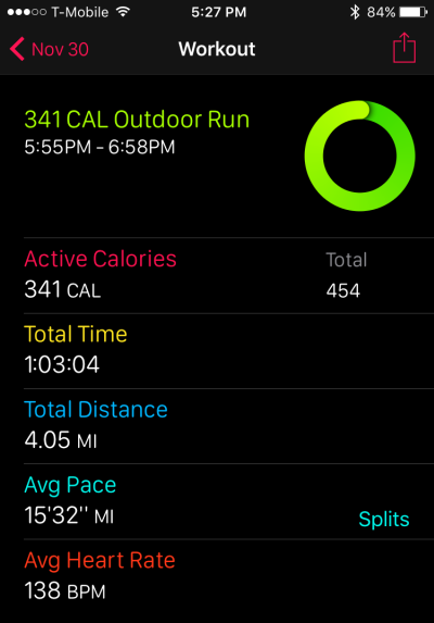 Детали тренировки: калории, время, дистанция и тип активности