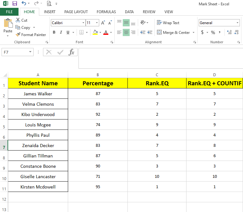 Using-RANK.EQ-with-COUNTIF-Function