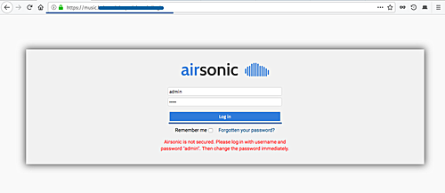 Страница входа Airsonic