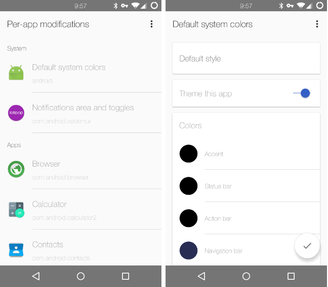 Настройки цвета и стиля для системных панелей