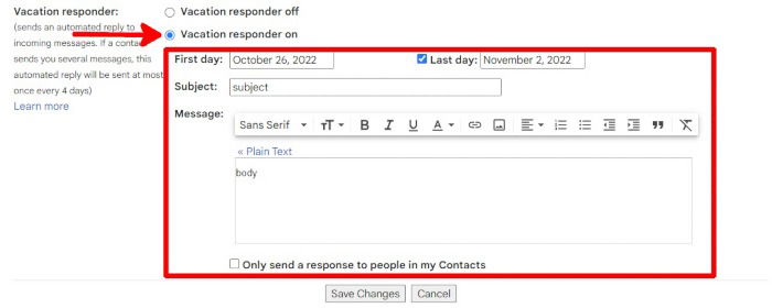 Vacation Responder On