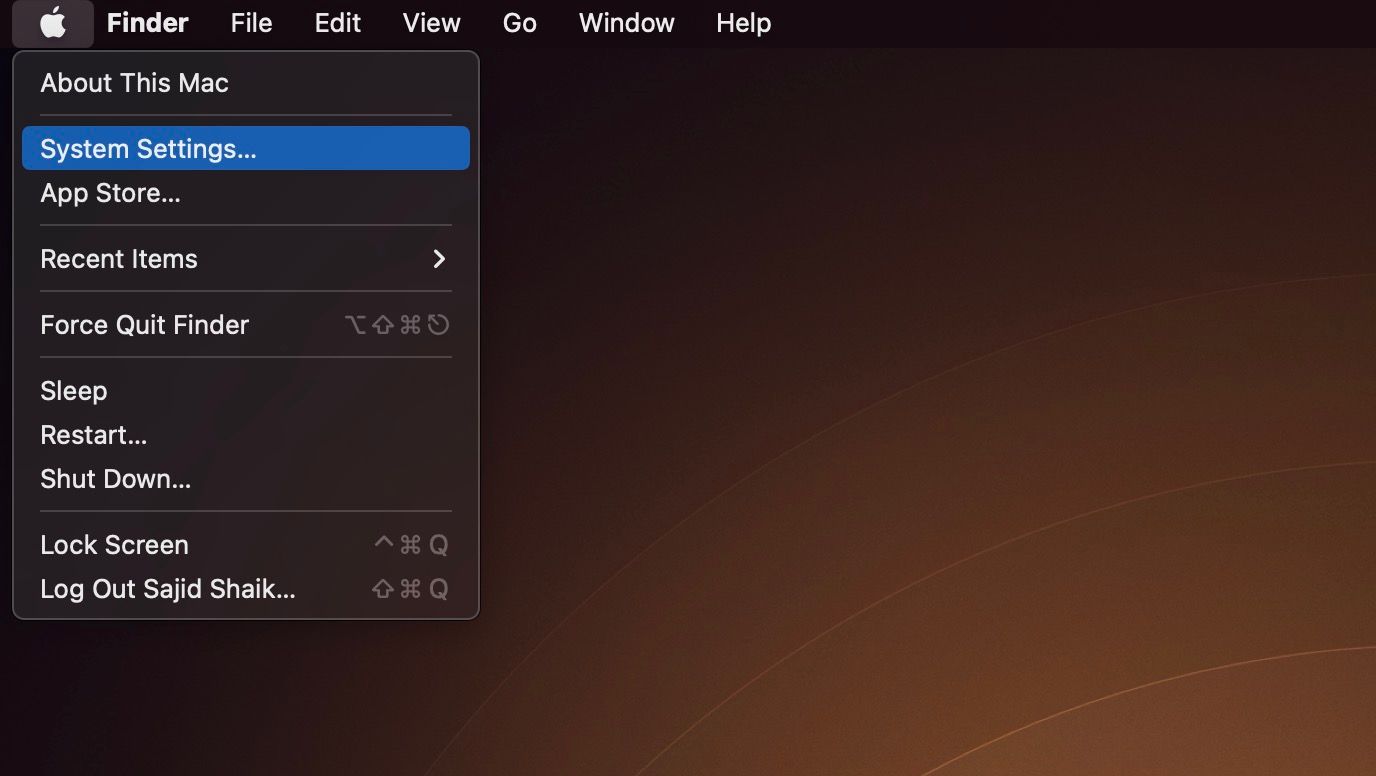 System Settings option in Apple menu on macOS Ventura