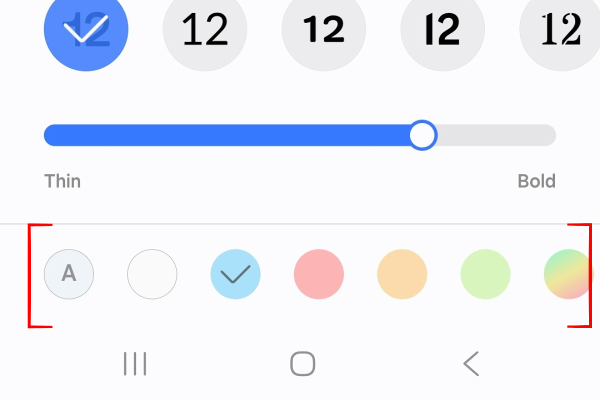 Скриншот опций цвета часов в One UI 7.0 на Galaxy S25+.