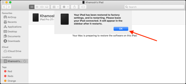 Устройство восстановлено, нажмите OK