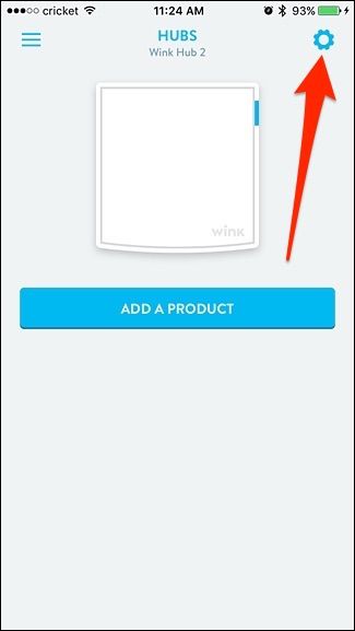 Экран настроек хаба с иконкой шестерёнки