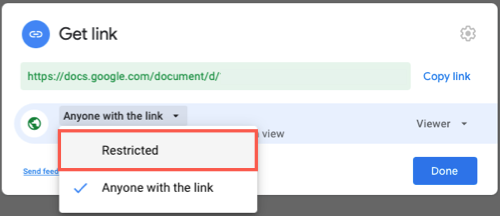 Установка доступа по ссылке в режим Ограничено