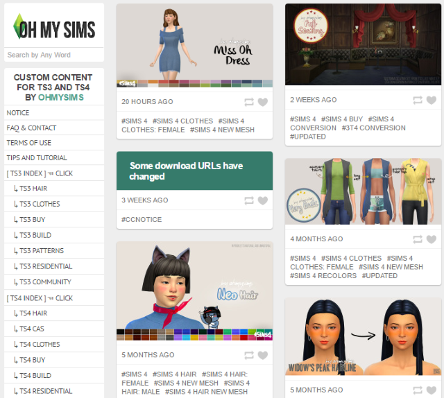 Коллекция причесок и аксессуаров на Oh My Sims