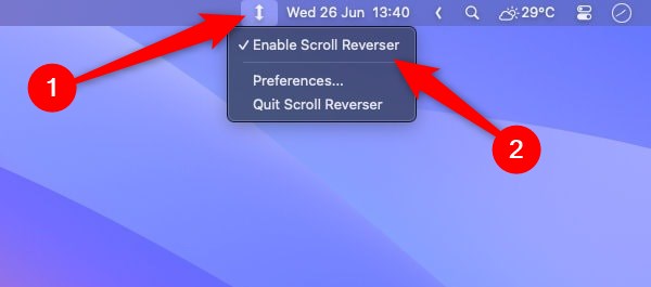включение Scroll Reverser