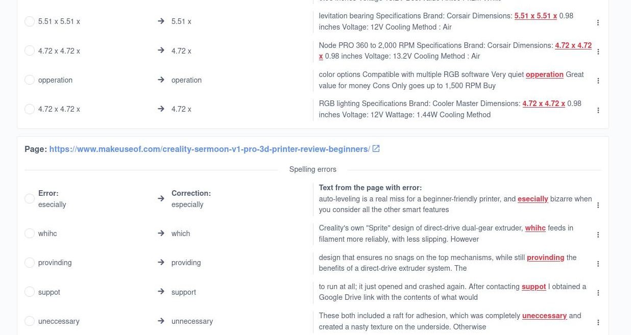 отчёт SiteInspector с орфографическими ошибками для MUO