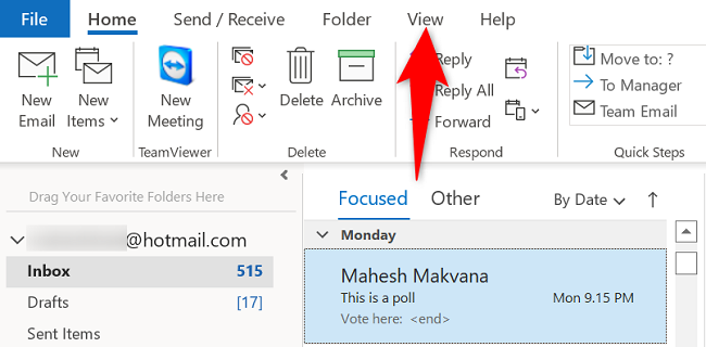 Доступ к вкладке «Вид» в верхней части окна.