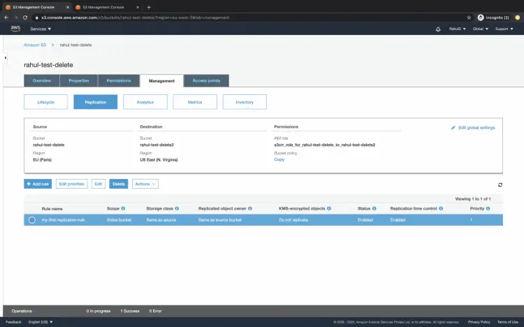 Выбор правила репликации для удаления
