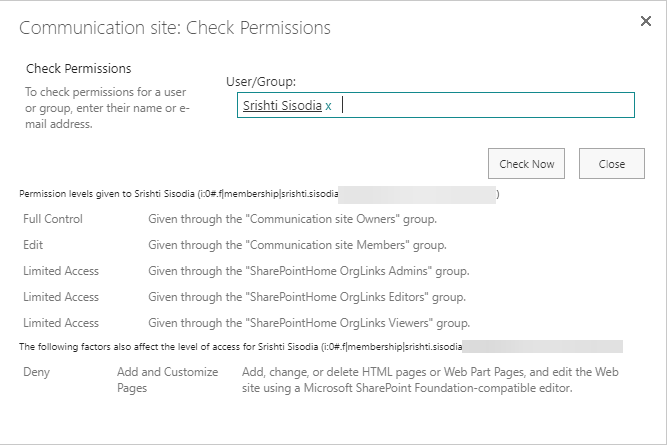 Результат проверки разрешений