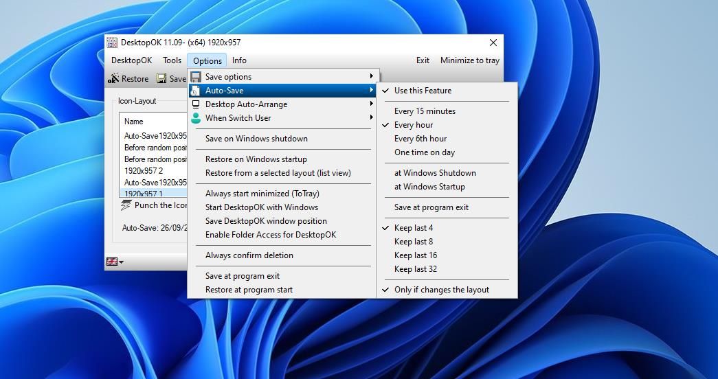 Параметры автосохранения в DesktopOK