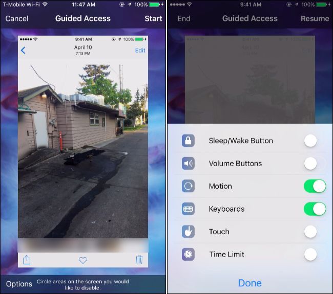 Пример экрана с отключённым сенсорным вводом для показа фото