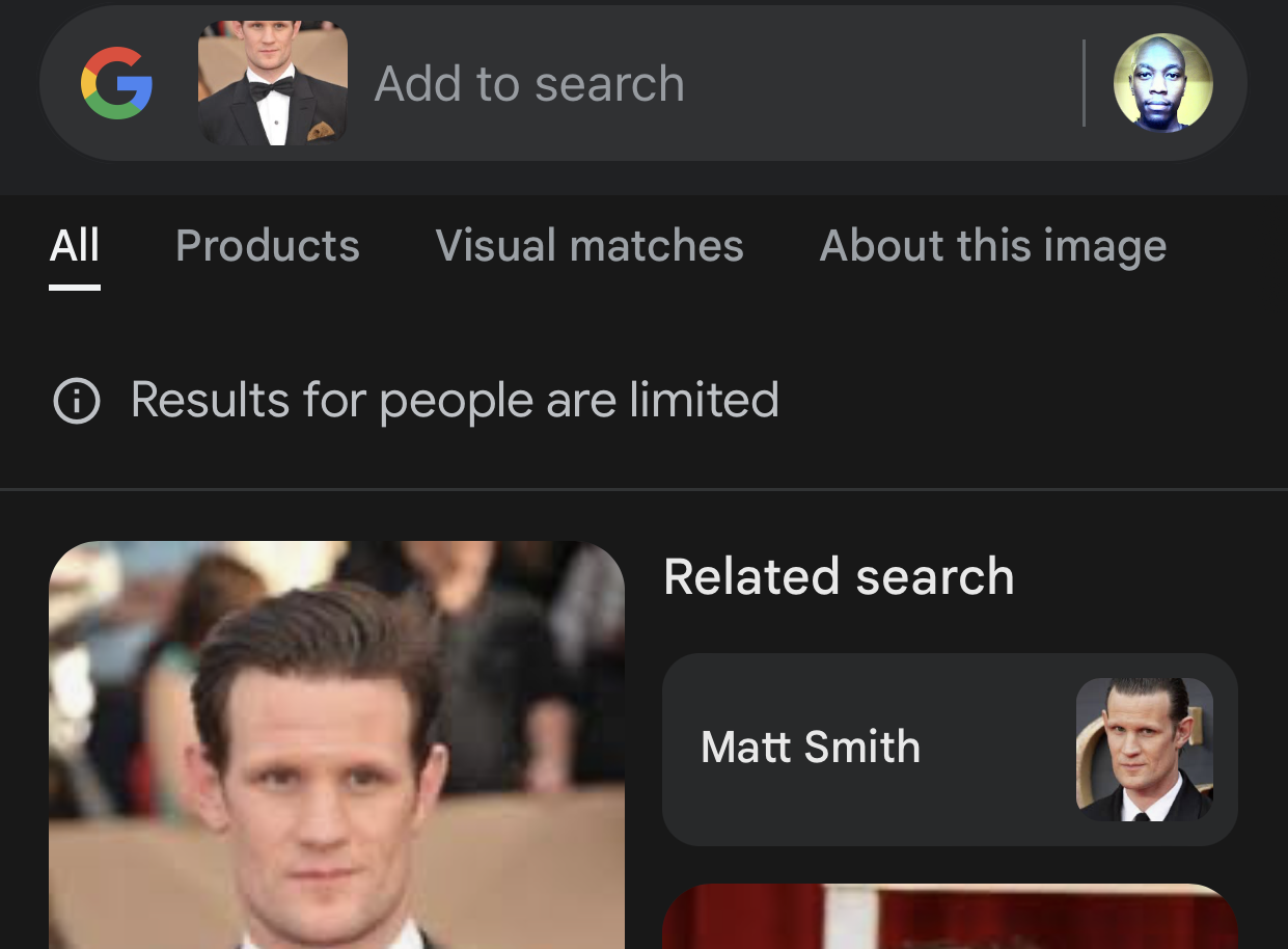 Результаты поиска с Google Lens после использования изображения с веб‑сайта на iPhone
