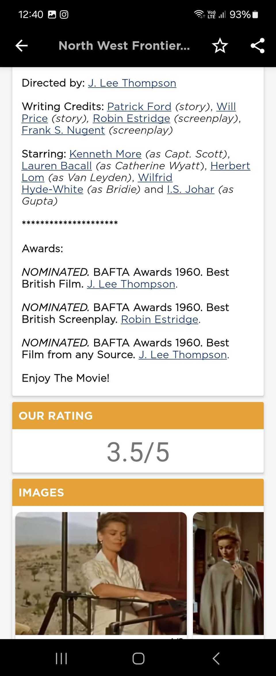 Описание фильма в приложении Old Movies