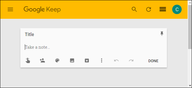 Интерфейс Google Keep на веб‑версии