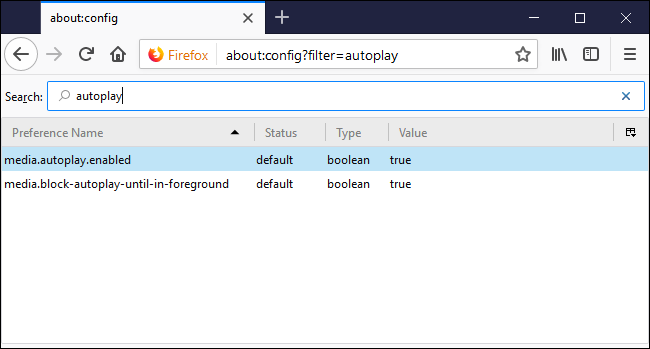 Настройка media.autoplay.enabled в about:config выделена
