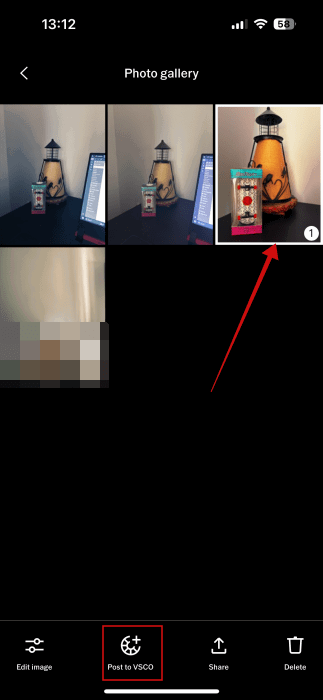 Кнопка публикации в Capture — Post to VSCO