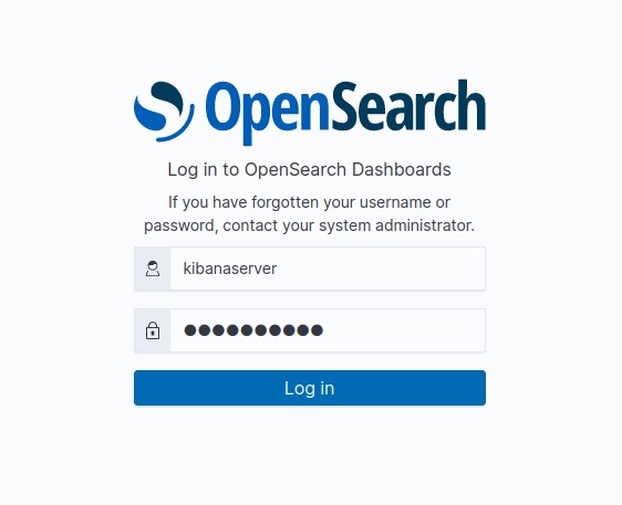 Страница входа OpenSearch Dashboards