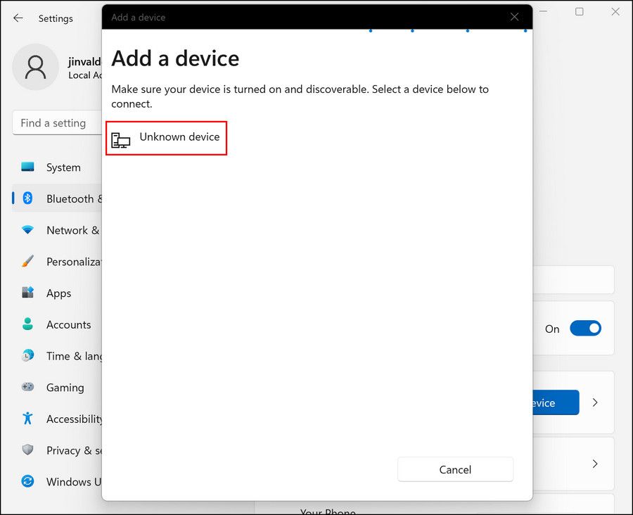 Список доступных Bluetooth устройств