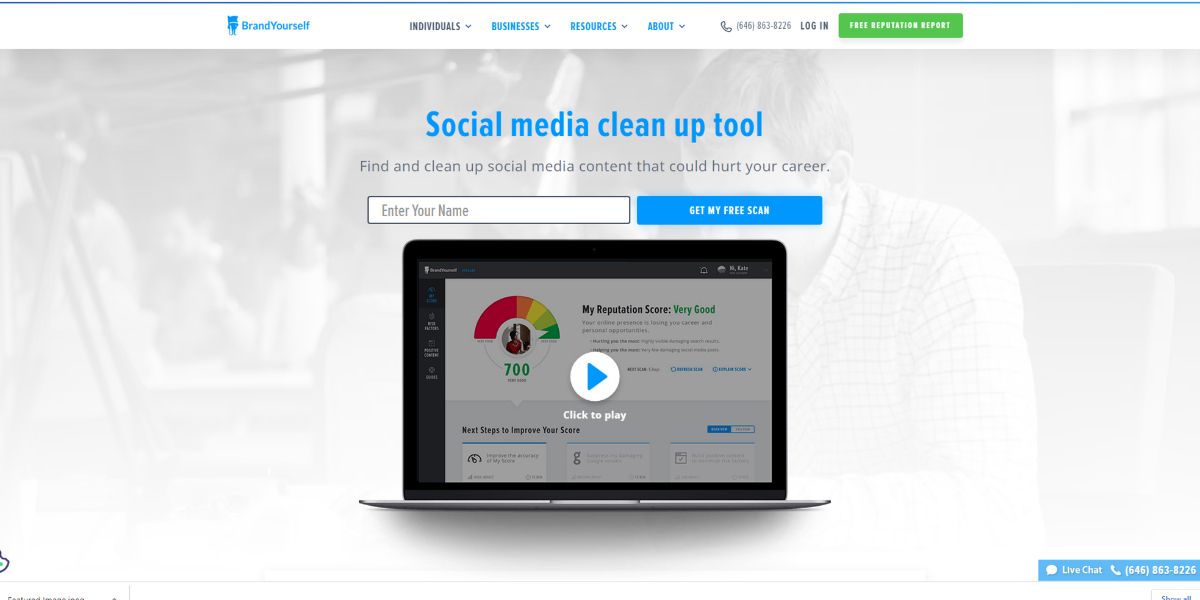 Главная страница BrandYourself с примером интерфейса