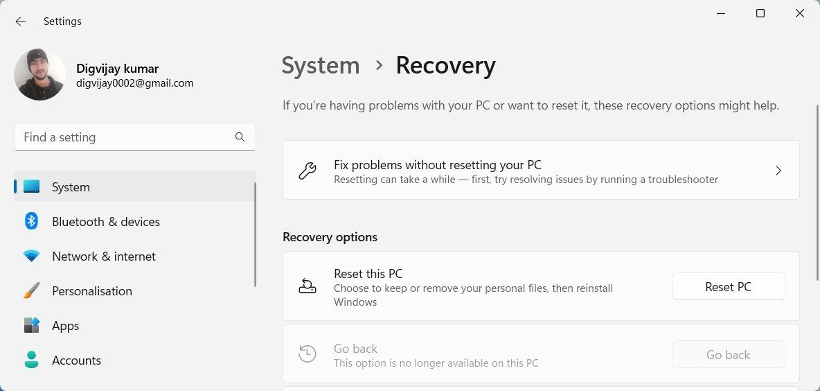 Сброс ПК Windows 11