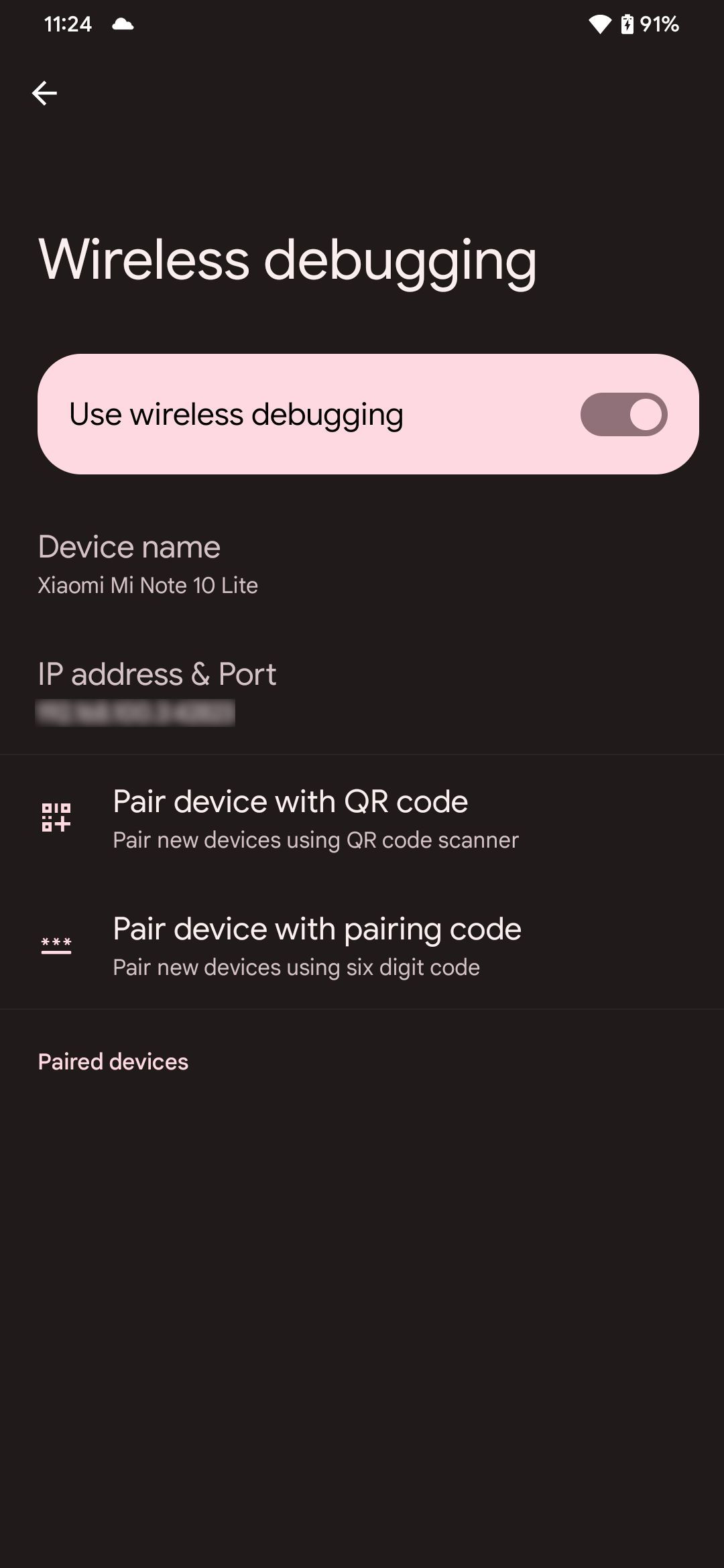 android wireless debugging settings